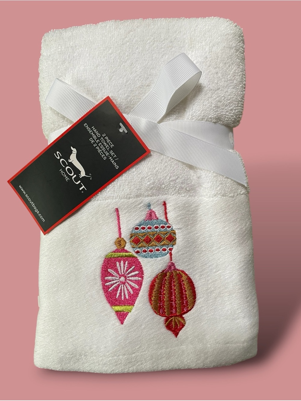 2 NWT Soft Scout Home VTG Type Christmas Ornaments Embroidered Hand Towel Set